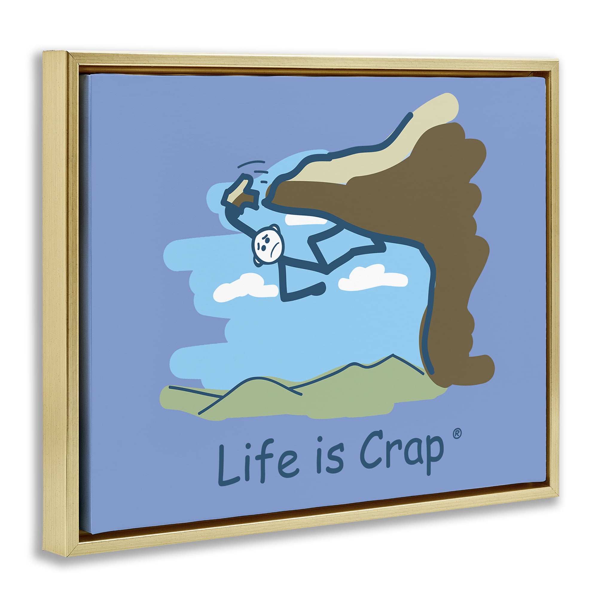 Stupell Industries Falling Rock Climber Novelty & Humor Painting Gold Floater Framed Canvas Art Print Wall Art, 31 x 25
