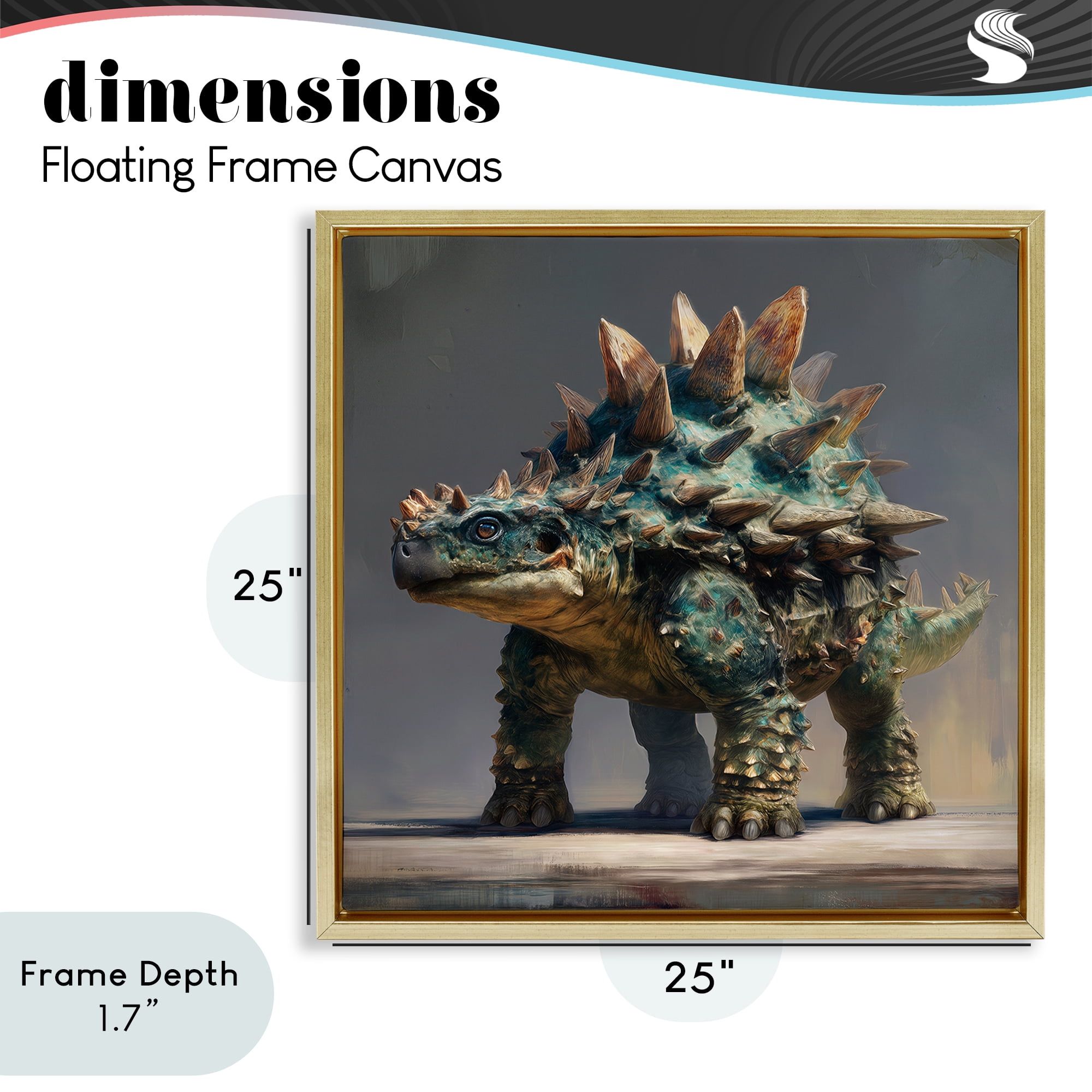 Stupell Industries Prehistoric Ankylosaurus Portrait Gold Framed Floater Canvas Wall Art, design by Wumples
