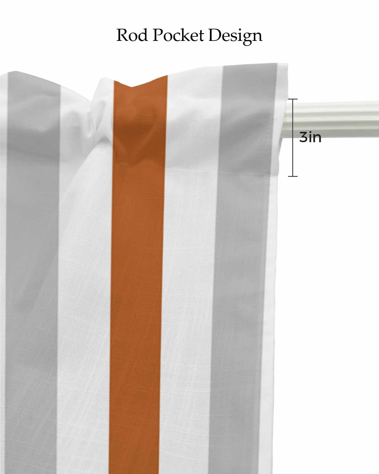 Burnt Orange Gray Striped Kitchen Valances for Windows Farmhouse Linen Window Valance Curtain for Living Room Window Treatment Farmhouse Stripe Art Valance Rod Pocket Topper Drape, 54 x 18 Inch