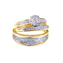 White Natural Diamond Engagement & Wedding Trio Bridle Ring Set In 10k Yellow Gold (0.4 Cttw)