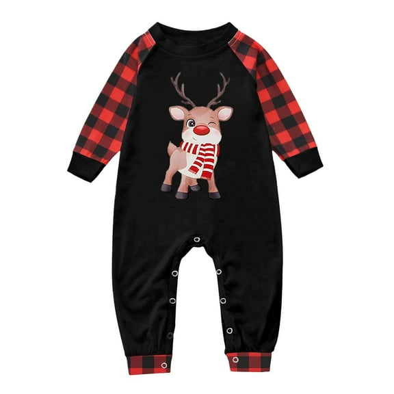 Bjutir Christmas Pajamas For Family Baby Infant Christmas Pajamas Long Sleeve Romper Winter Xmas Loungewear,Red,Size 3-6 Months
