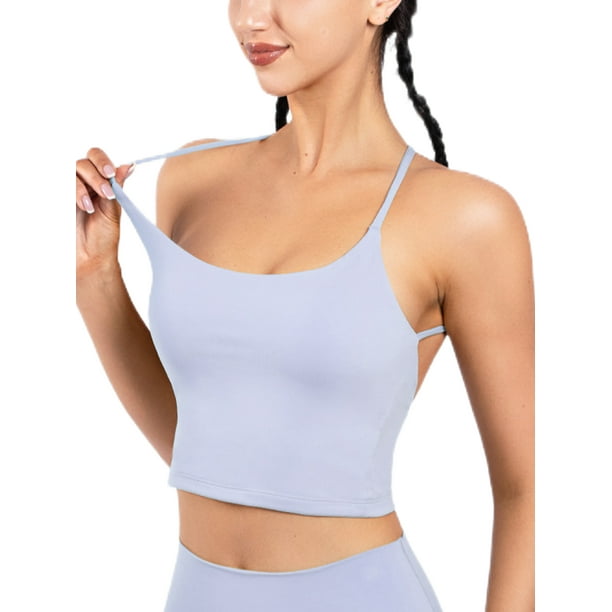 Avamo Ladies Tank Tops Bra Workout Top Scoop Neck Cami Athletic T Shirt  Summer Tee Light Blue XL 