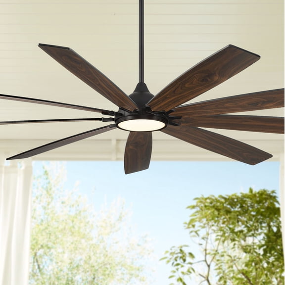 72" Casa Vieja Industrial Indoor Outdoor Ceiling Fan with LED Light Remote Control Matte Black Dark Walnut Damp Rated for Patio Exterior House Porch