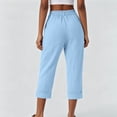 thumbnail image 6 of HongQid Linen Blend Cropped Pants Ladies High Waist Button Closure Casual Wide Leg Culottes With Cuffed Hem For Women,M, 6 of 7
