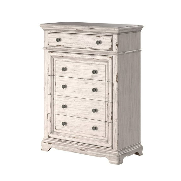 American Woodcrafters Providence Antique White Wood Five Drawer Chest