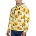 thumbnail image 2 of KLL Light Yellow Plaid Sunflower Print Mens Hoodie Long Sleeve Casual Pullover Hooded Sweatshirt Fashion Drawstring Hoodies with Pocket-4X-Large, 2 of 6