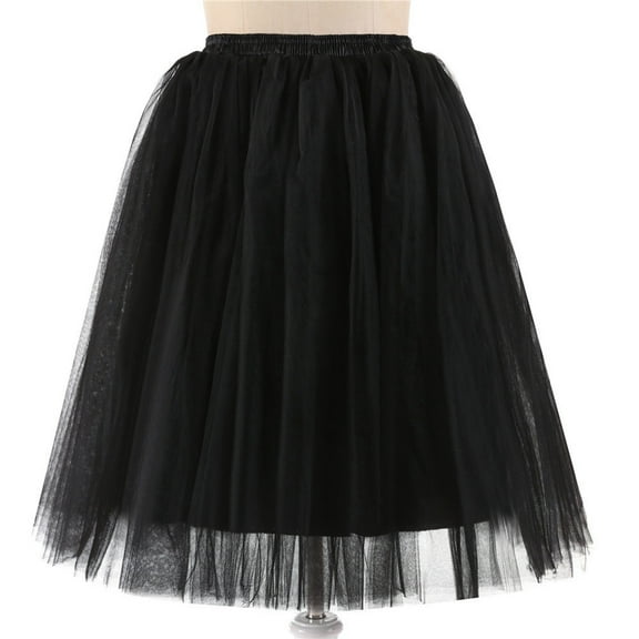 Riforla Women 5 Layered Tutu Skirt High Waist Bridal A-line Midi Skirt Tutu for Wedding Party Evening Black One Size