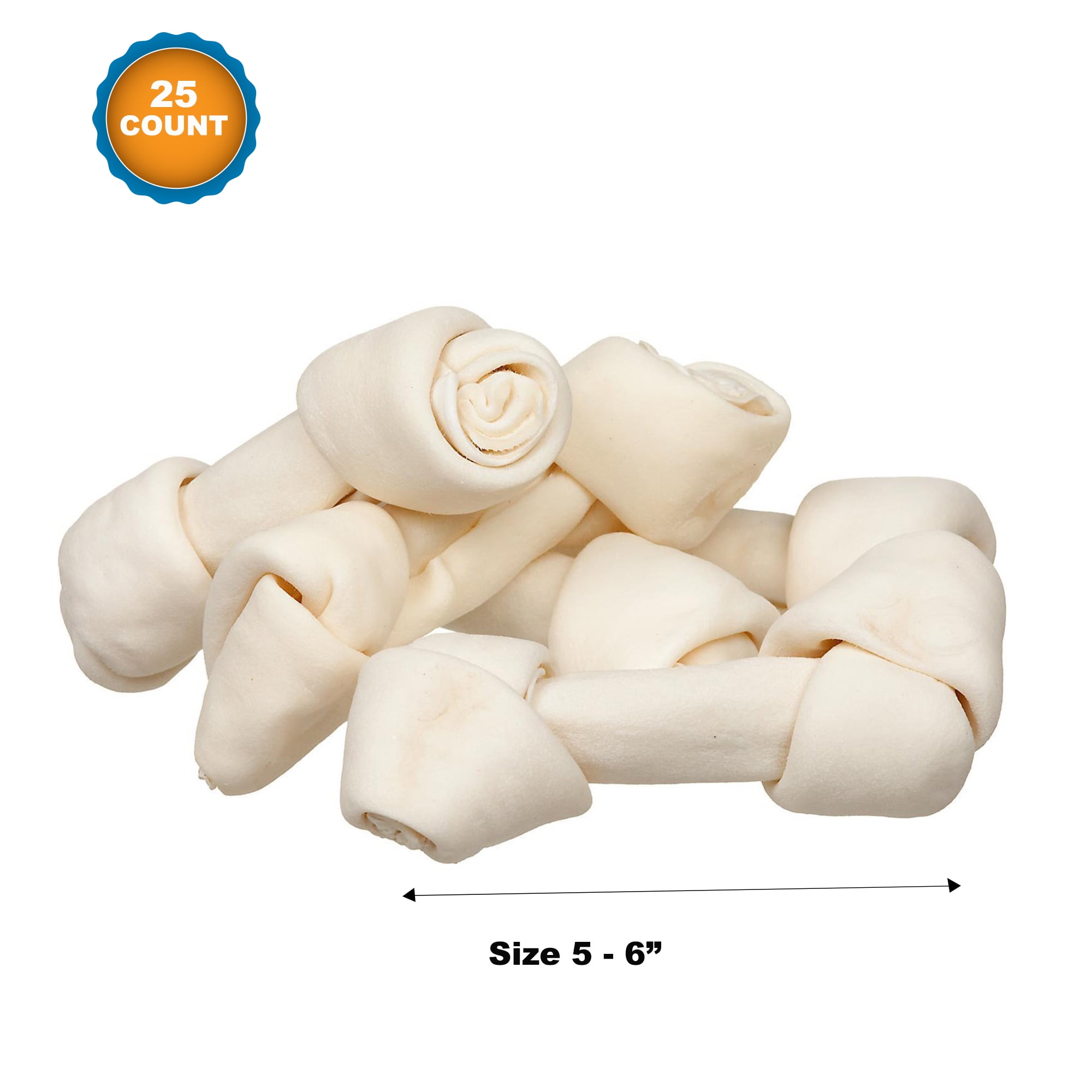 Rawhide Bones 56" Pack of 25 100 Natural Bulk Bones From 123 Treats