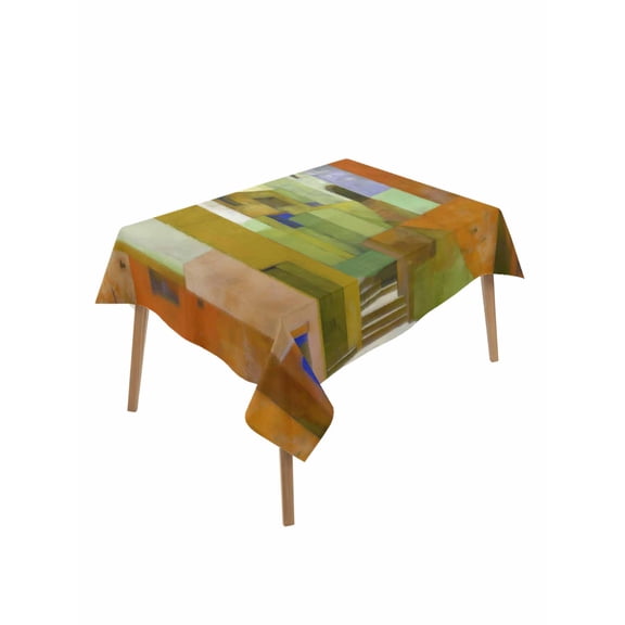 Abstract Yellow Rectangle Tablecloth, Painting Buildings Geometric Modern Art Waterproof & StainResistant Tablecloth, Washable Oil-proof Table Cover for Dining/Party/Wedding/Camping/Buffet 60x102 In
