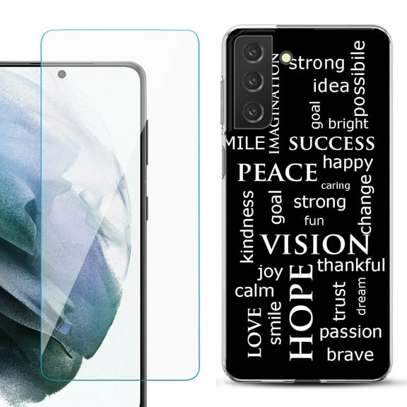 Slim-Fit TPU Fashion Phone Case for Samsung Galaxy S21 FE 5G Fan Edition, with Tempered Glass Screen Protector, by OneToughShield ® - Positive Words