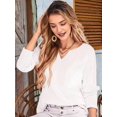 thumbnail image 4 of Womens Tops Waffle Knit Long Sleeve Notched V Neck Shirts Casual Trendy Solid Color Loose Blouses White S, 4 of 8