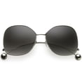 thumbnail image 1 of Women's Butterfly Sunglasses Thin Curved Metal Arms Ball Neutral Colored Flat Lens 63mm (Silver / Lavender), 1 of 4