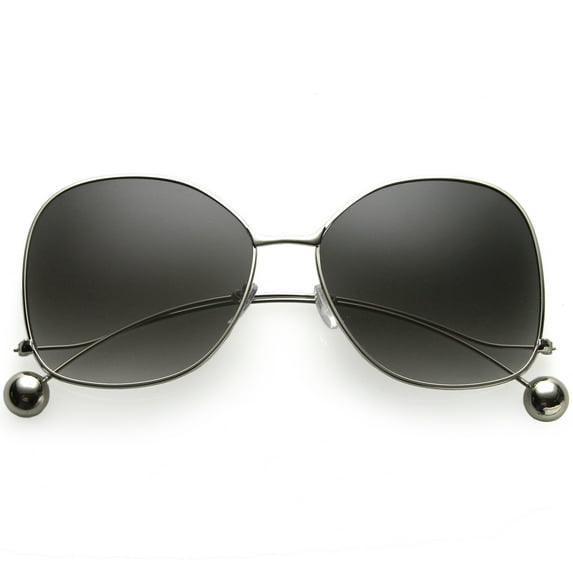 Women's Butterfly Sunglasses Thin Curved Metal Arms Ball Neutral Colored Flat Lens 63mm (Silver / Lavender)