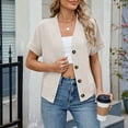 thumbnail image 2 of OSOLU Women Casual Solid Color Button T-Shirt Short Sleeve Tshirts Tee Loose Fit Tops Leisure Women Tops Dressy Casual, 2 of 5