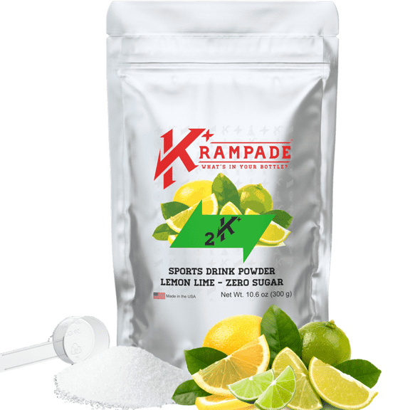 Krampade Electrolyte Powder Potassium Supplement - 2000 mg K , >2x More Than Coconut Water | Cramp Relief and Prevention | Hydration Powder | Zero Sugar Lemon Lime | 19-Serving Resealable Pouch