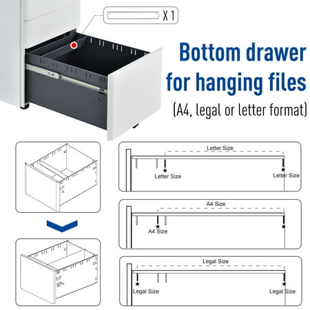 Vinsetto 3 Drawer Under Desk Metal Filing Cabinet With Lock Mobile File For Legal Letter A4 Rolling Wheels Removable Pencil Tray White Canada Drawer Under Desk Metal Filing Cabinet, Under Desk File Cabinet Dimensions