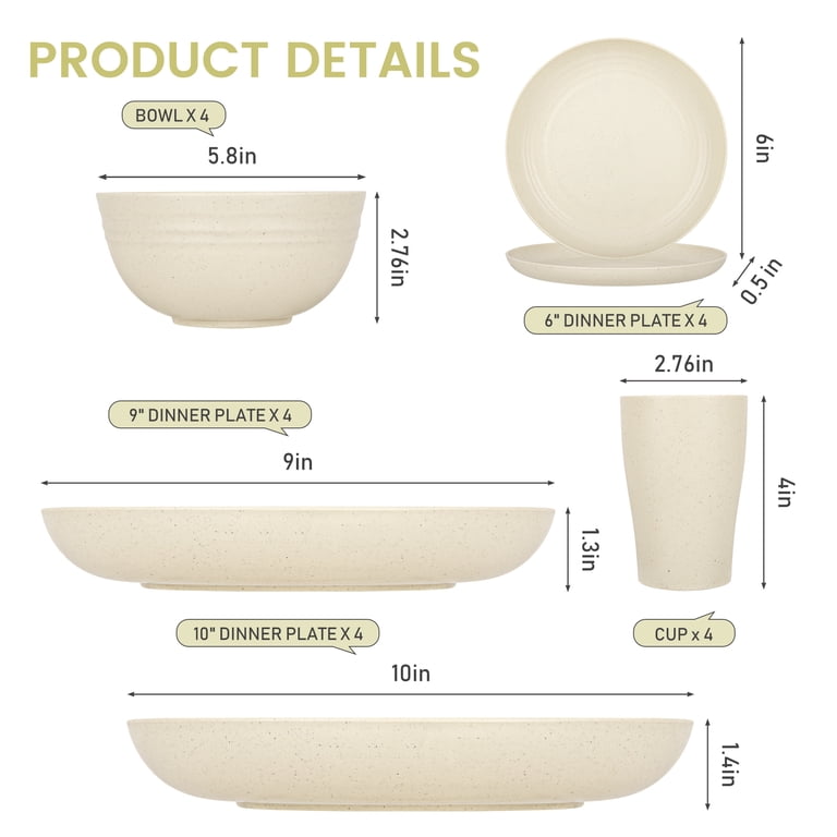 GPED 20-Piece Wheat Straw Dinnerware Set for 4, Beige photo 6