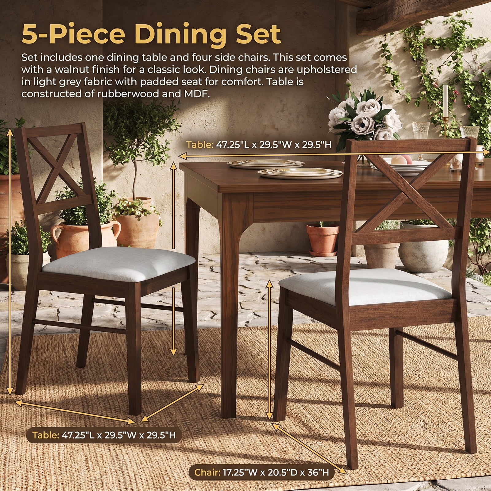 Furnibear Upholstered Dining Chairs Set of 2, Padded Side Chairs with Rubber Wood Frame, Ergonomic Cross Backrest & Non-Slip Foot Pads for Kitchen Living Room, Brown