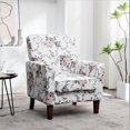 thumbnail image 4 of Sillón de mezcla de poliéster con patrones, marco de madera de abedul sólido con piernas cónicas marrones, silla de acento acolchada de espuma con detalle de adorno para la oficina de la sala de estar, 4 of 5