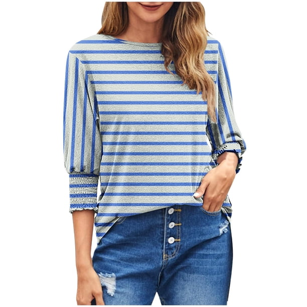 Camiseta de Cuello Redondo de Impresión Casual de Manga Superior 3/4 de las Mujeres, Cómoda Camiseta de Poliéster para el Uso Diario