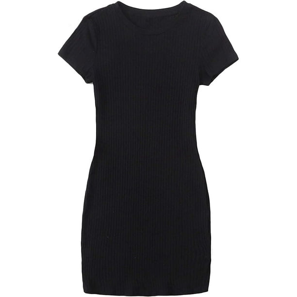 Vestido de manga corta para mujer, casual, básico, entallado, playera, mini vestidos Negro - CH Negro - CH Xishao ropa