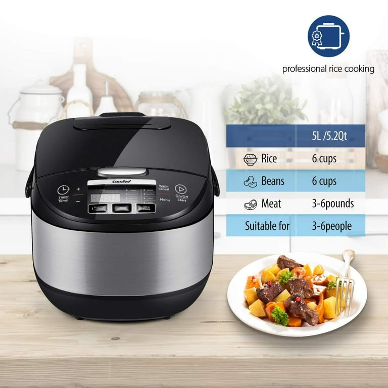 COMFEE' 5.2Qt Asian Style Programmable All-in-1 Multi Cooker, Rice Cooker,  Slow Cooker, Steamer, Saute, Yogurt Maker, Stewpot with 24 Hours Delay