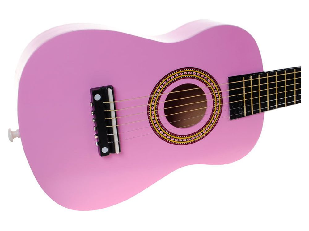 Mini Kids Acoustic Toy Guitar Kit Gig Bag + Picks + Strap + Tuner - Glitter Pink