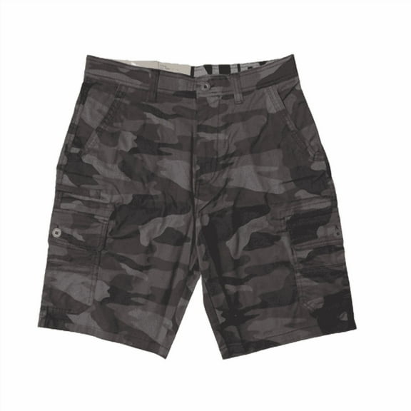Iron Co. Men's Comfort Waistband Regular Fit Stretch Cargo Short (Grey Camo, 36)