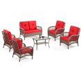 thumbnail image 2 of Meetleisure 6 Piece Rattan Sofa Seating Group with Cushions,Including 4 Chairs,1 Sofa,1 Table,Red, 2 of 7