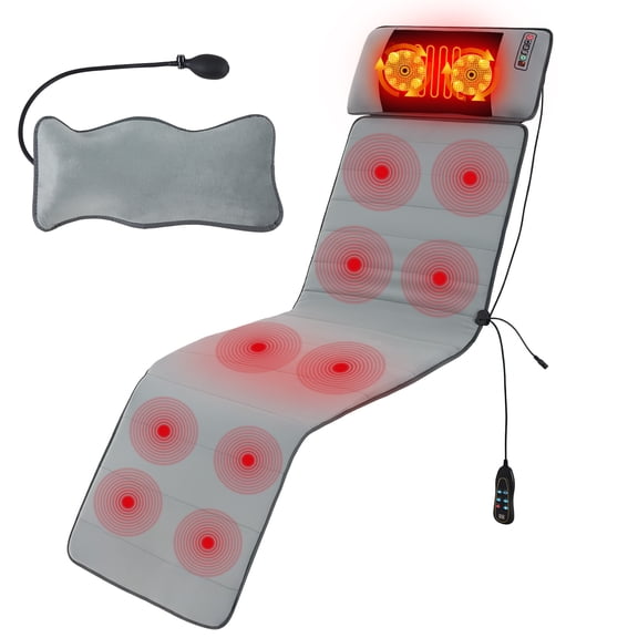 SUMELL Full Body Massage Mat, Vibration Back Massager with Heat, 10 Motors, 9 Intensity Levels, 3 Heat Settings, Neck Pillow, Gray