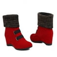 thumbnail image 3 of Dress Combat Boots for Women with Hidden High Heels Vintage Fall Winter Suede Knit Wedge Mid Calf Ankle Booties, 3 of 7