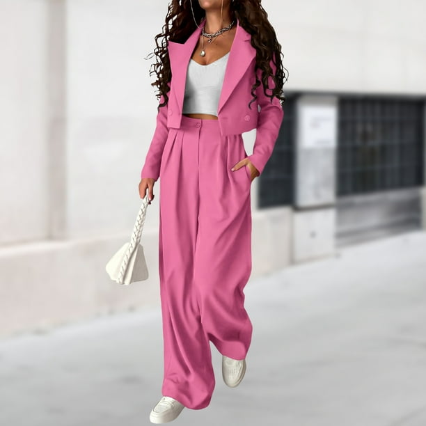 Pantalones Traje de dos piezas para mujer Blazer de Color solido conjuntos de 2 piezas trajes de trabajo femeninos Kuymtek Rosa T XL para Mujer Walmart en linea
