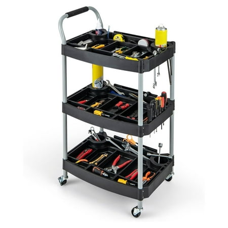 

Jadona 3-Tier Rolling Tool Cart Mobile Service Cart with Storage Compartment Universal Lockable Wheels Sponged Handle Sponged Handle Utility Cart for Garage Workshop Home (23.5 x 18 x 42 )