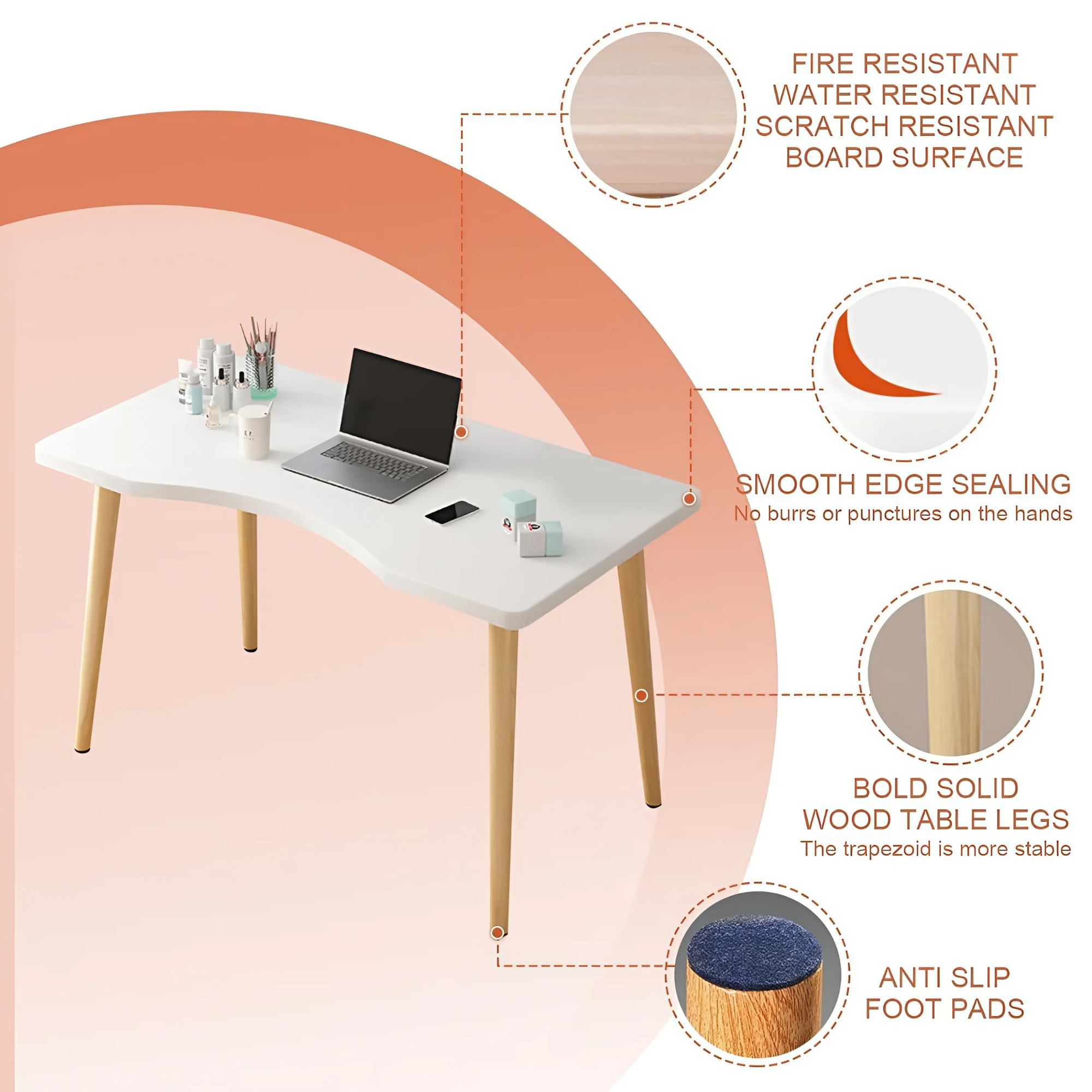 SRIAA Modern White Wooden Computer Table, 40" L x 20" W x 30" H inches – Durable and Stylish Desk for Home Office, Bedroom, or Study