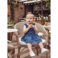thumbnail image 4 of BemeyourBBs Newborn Baby Girls Denim Romper Dress One Piece Western Cowgirl Outfit Cute Infant Baby Girls Summer Clothes Ruffled Collar Front Bow Jeans Dress Bodysuit Jumpsuit Playsuit, 4 of 9
