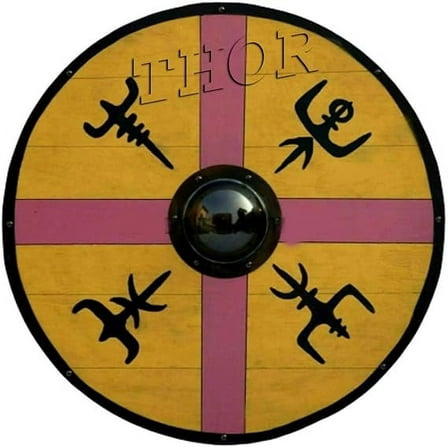 THOR INSTRUMENTS Medieval Larp Warrior Wooden Round Viking Celtic Design Shield 24 Inch Rustic Vintage Home Decor Gifts