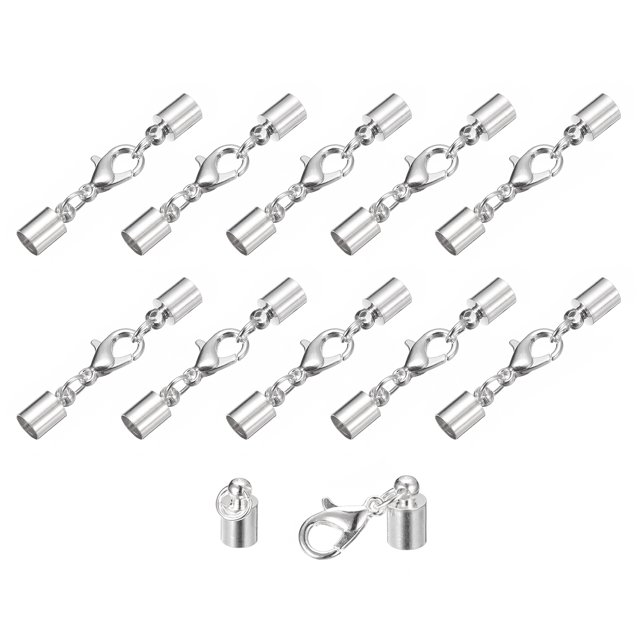 Unique Bargains 10Sets 5mm Embouts de Cordon en Cuir avec Fermoirs à Griffes de Homard, Terminaisons de Baril, Ton Argenté