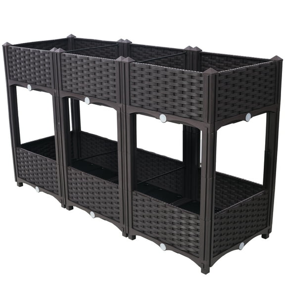 Deep Raised Garden Bed Plastic Planter Box, Self-Watering Raised Bed for Vegetables, Flowers & Herbs