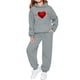thumbnail image 1 of Conjunto de sudadera con capucha de manga larga para niños con estampado en forma de corazón y pantalones deportivos con lazo en las piernas, conjunto deportivo informal de dos piezas para niños, poli, 1 of 5