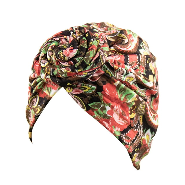 Sonducket Nudo Turbante Estampado floral Hijab Espiral Cruz Beanie Bohemian Headwrap Twisted Headwear Gorras Mujer Hair Bonnet Banquet Type3 NO3