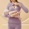thumbnail image 3 of Ohufall Women's Long Sleeve Nursing Pajamas Summer Solid Color Maternity Sleepwear for Breastfeeding Soft Comfy Postpartum Regular thermal Underwear Tops, 3 of 4