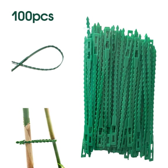 6.7 Inch Flexible Plant Ties for Outdoor Plants, Trees, Vines - Pack of 50/100 Green Plastic Fishbone Garden Ties