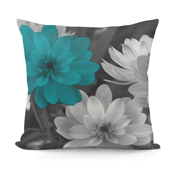 Teal Grey Flowers Throw Pillow Covers 16x16 Inch Decorative Pillow Case for Couch Bed Car Home Decor