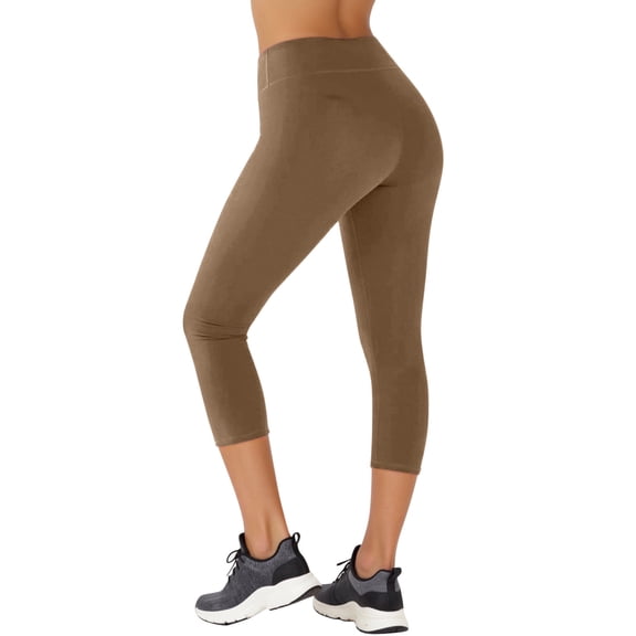 HXWCHs Women's Long Solid Color Yoga Leggings Women's High Waist Sculpting Workout Leggings Lifting Soft Athletic Yoga Pants for Fitness Running Gym M Brown