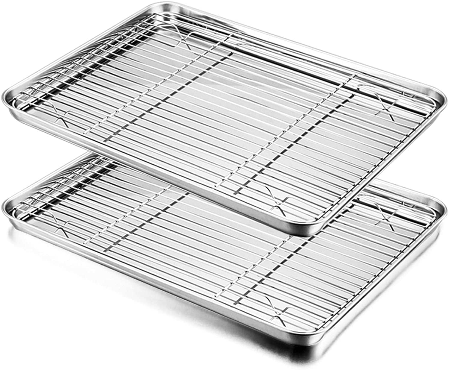 Stainless Steel Cookies Sheet Baking Pans-Cooling Roasting Rack 4 Pcs 16x12x1" 
