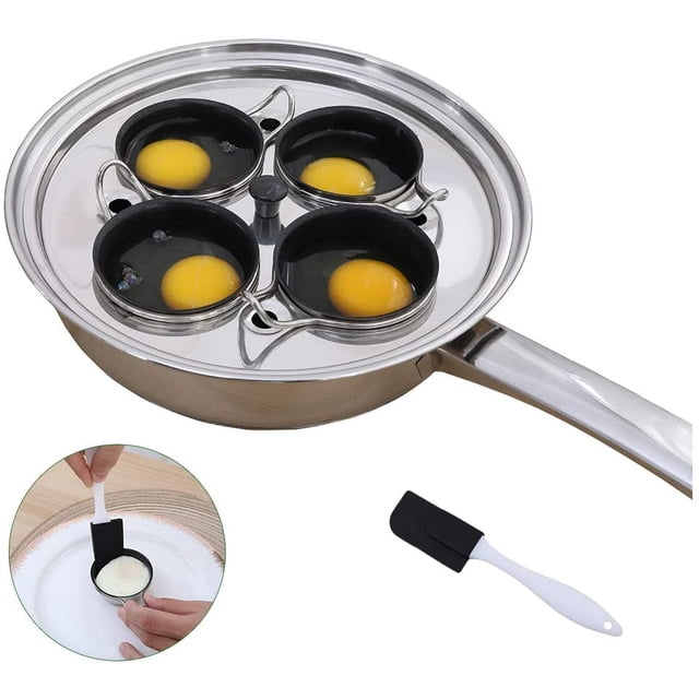 Sartén de 4 tazas para hacer huevos poché - Cocedor de huevos de acero inoxidable - Cocina de inducción para huevos poché