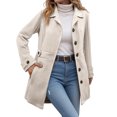 thumbnail image 4 of Quealent Pea Coats For Women Wool Blend Thicken Stand Collar Single Breasted Trench Coat Fashion A-Line Fall Winter Jackets Beige for Size L, 4 of 6