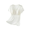 thumbnail image 1 of Timegard Summer Tops for Women Short Sleeve Round Neck Button Slim Comfy Pjs Loungewear Tee with Built Bras, 1 of 5
