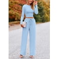 thumbnail image 4 of Conjunto de Mujer PRETTYGARDEN Top Corto y Pantalones Anchos Azul Claro M, 4 of 8