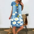 thumbnail image 2 of Dyegold Sundresses for Women Casual Beach - Summer Dress for Women V Neck Short Sleeve Daisy Print Denim Tshirt Midi Sun Dress ​Plus Size ​Wedding Guest ​Dress, 2 of 4